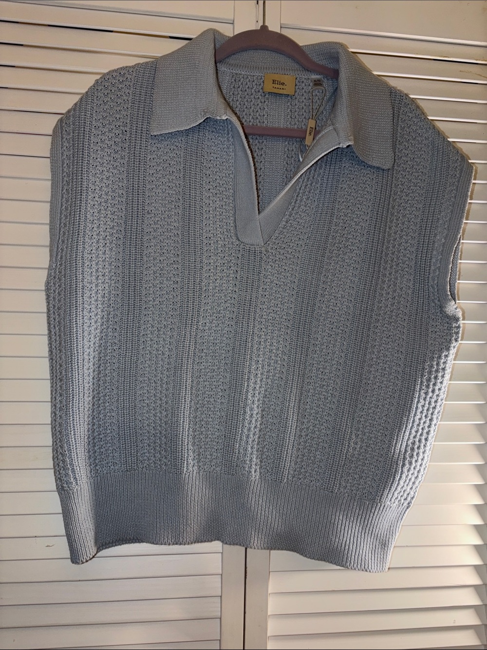 NWT Elie Tahari Light Blue 100% Cotton Knit Sleeveless V-Neck Sweater Size XL